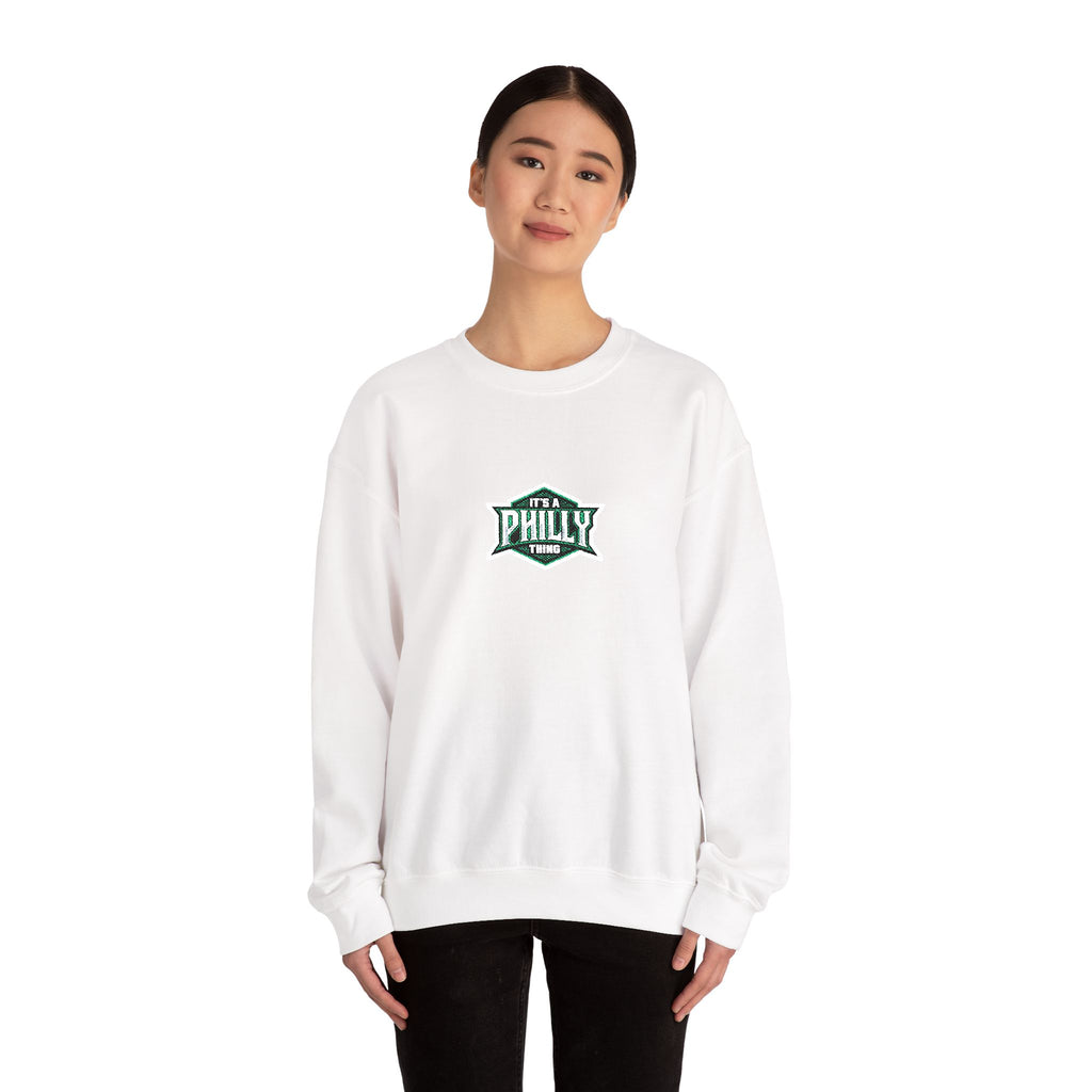 Crewneck Sweatshirt — 'Philly' Vintage Badge Logo, Retro Philadelphia Pride Pullover