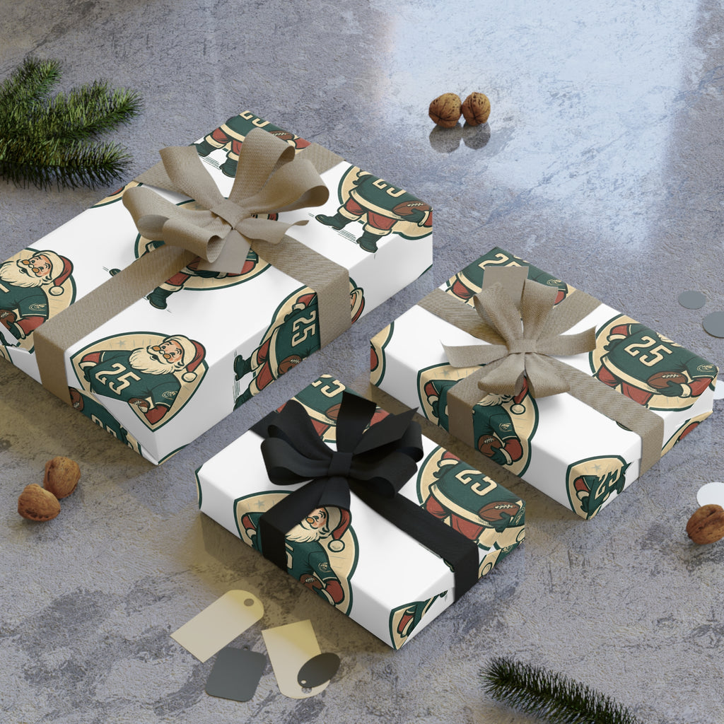 Santa Football Player Gift Wrap Roll — Retro Sports Christmas Wrapping Paper
