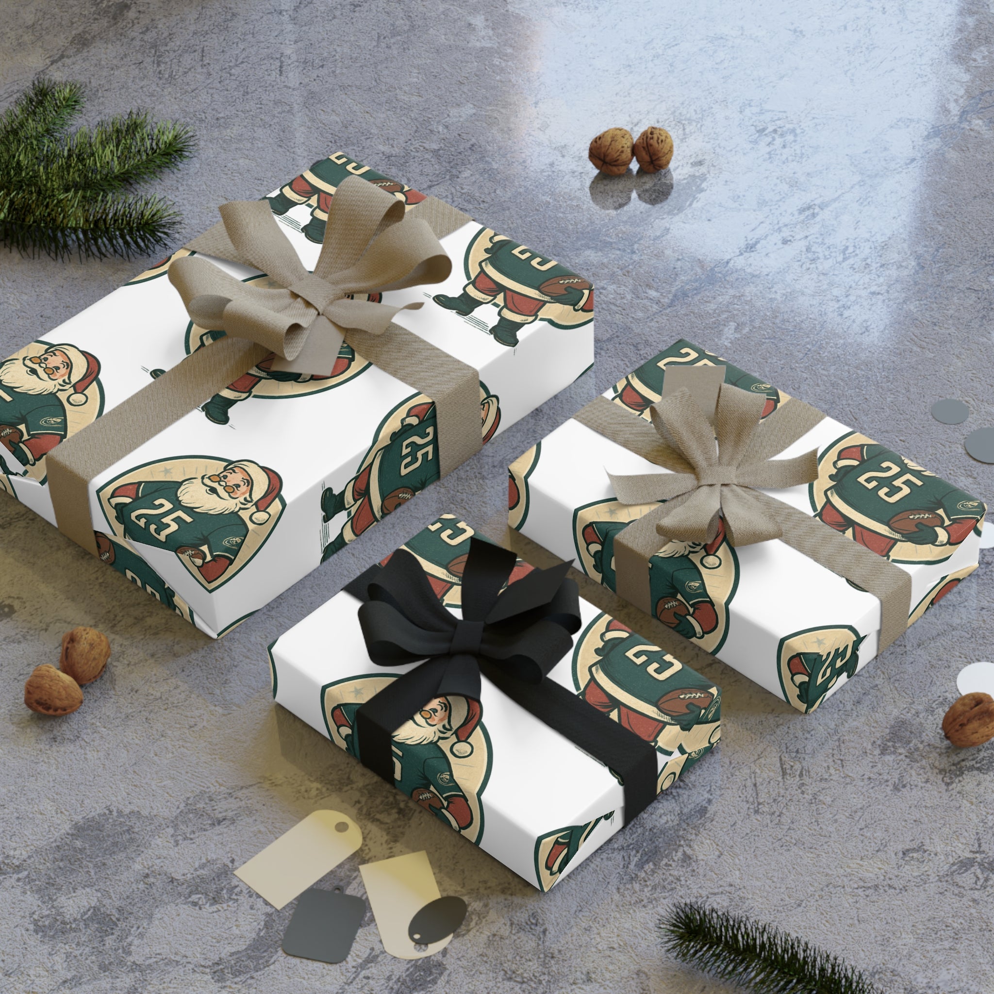 Santa Football Player Gift Wrap Roll — Retro Sports Christmas Wrapping Paper