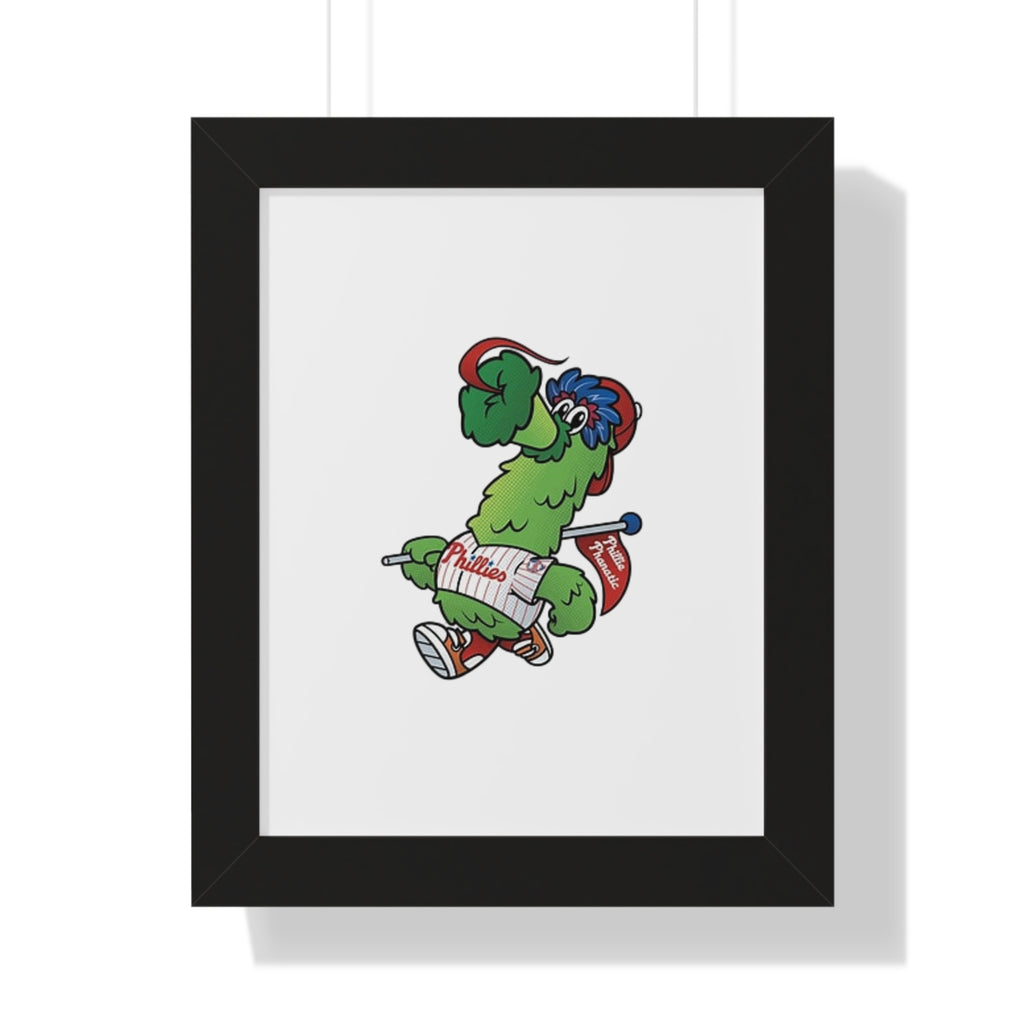 Philly fans Framed Poster — Playful Green Mascot Illustration (Vertical)