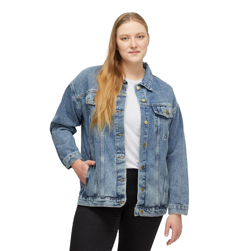 Women's Phils Denim Jacket — Red 'P' Back Logo and blue bow Casual Trucker Jacket