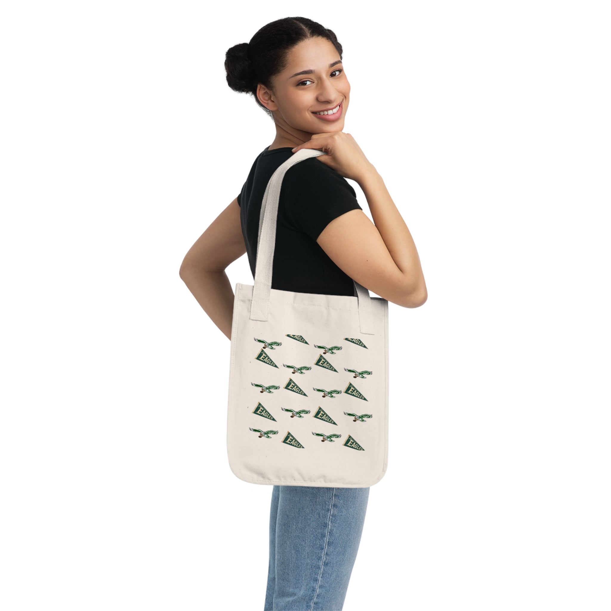 Philadelphia Birds Eco Canvas Tote — Vintage Green Pennant & Eagle Pattern