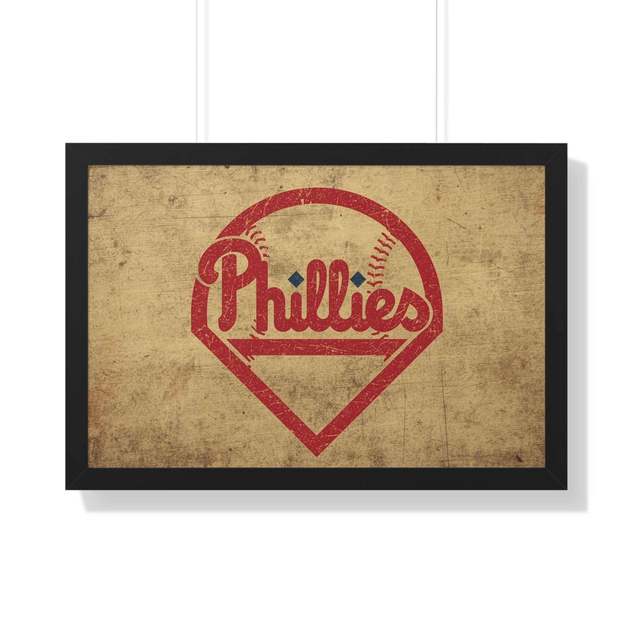 Phils Vintage Framed Poster — Retro Baseball Home Plate Wall Art