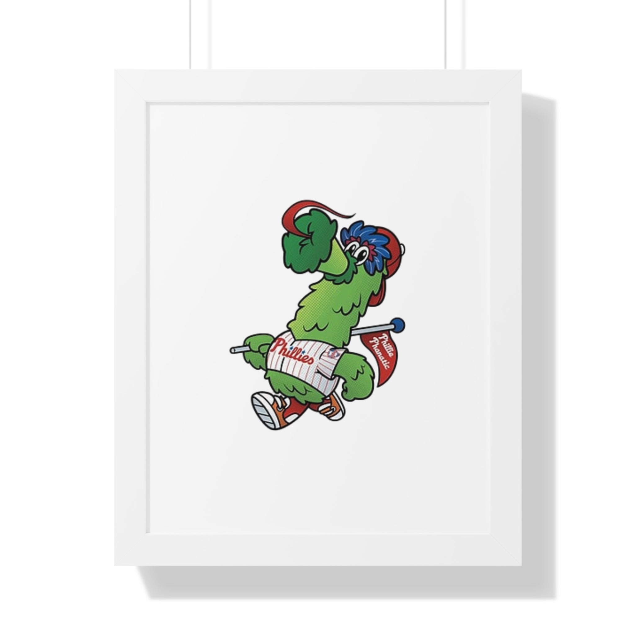 Philly fans Framed Poster — Playful Green Mascot Illustration (Vertical)