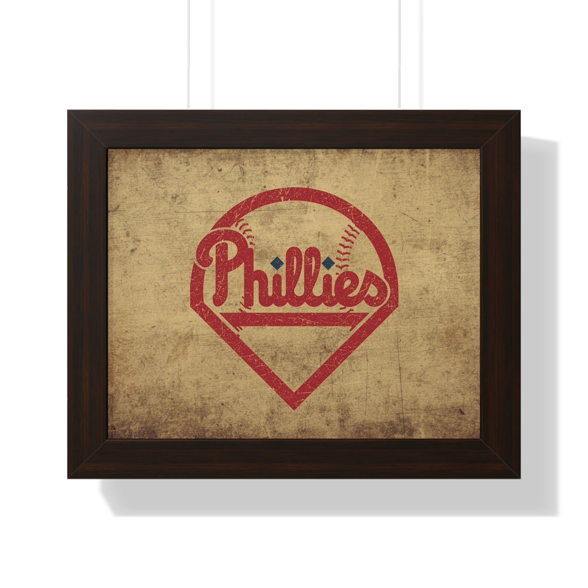 Phils Vintage Framed Poster — Retro Baseball Home Plate Wall Art