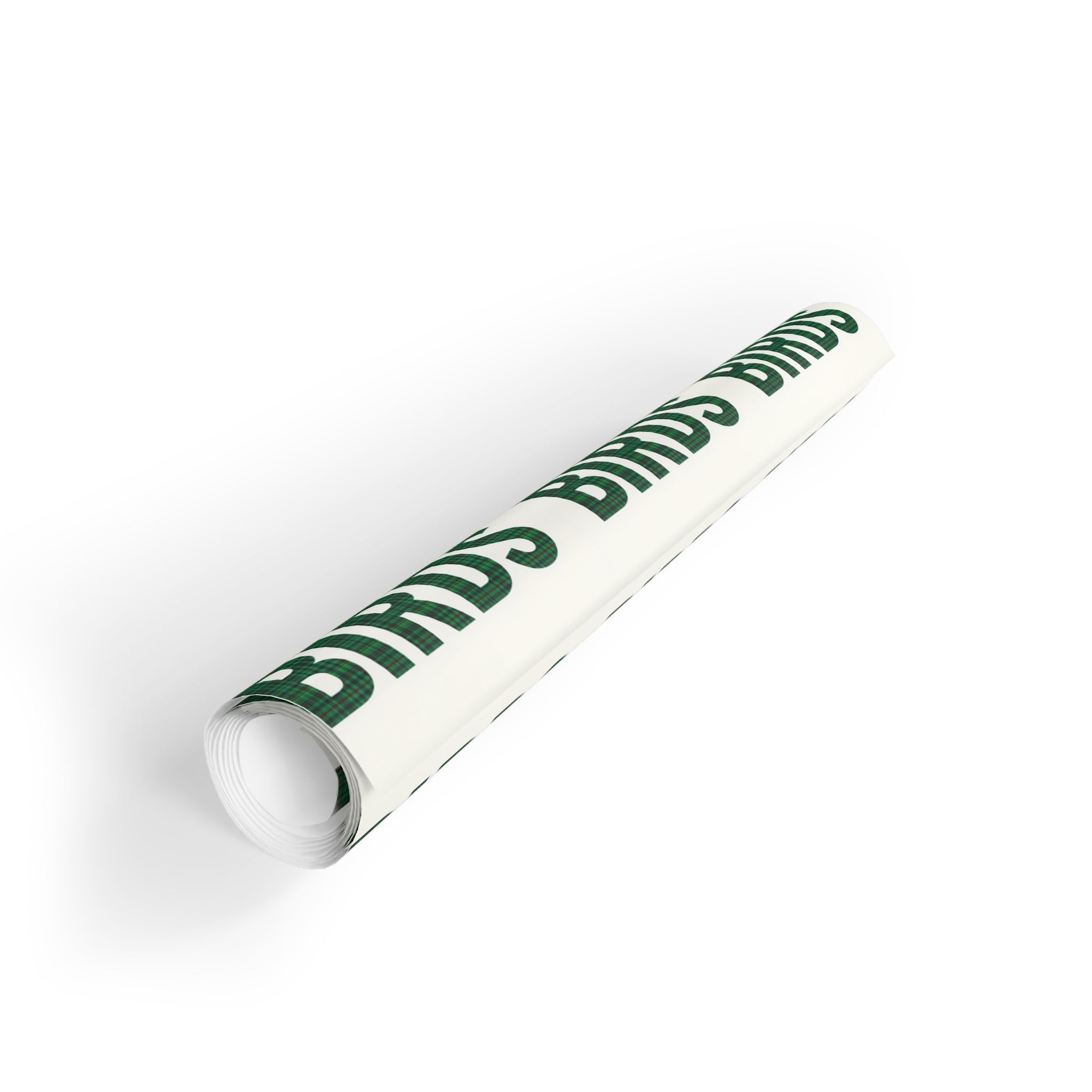 Birds Pattern Wrapping Paper Roll — Green "BIRDS" Typography Gift Wrap