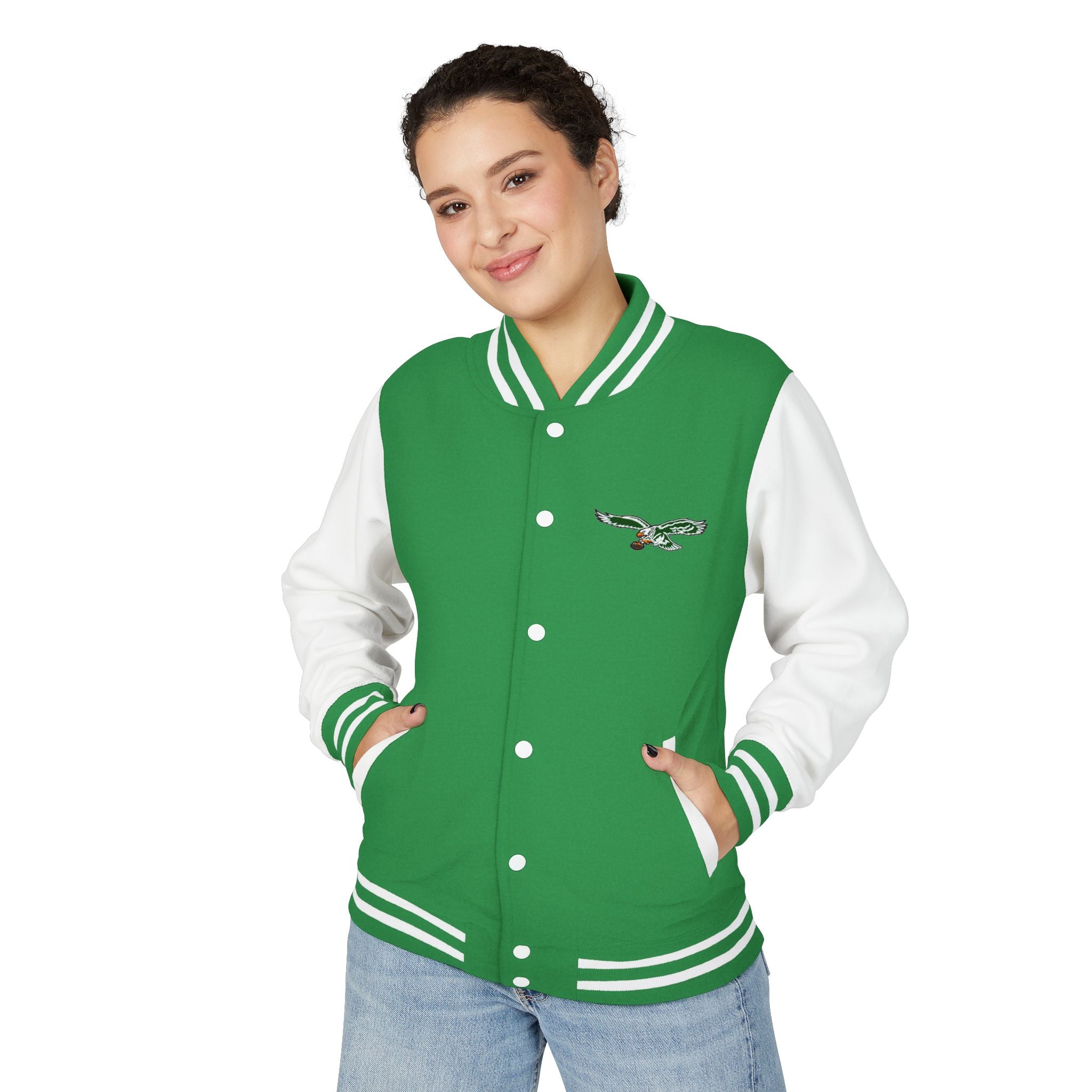 Birds Letterman Jacket — Football Mascot Helmet Carrying Player Embroidered Bomber