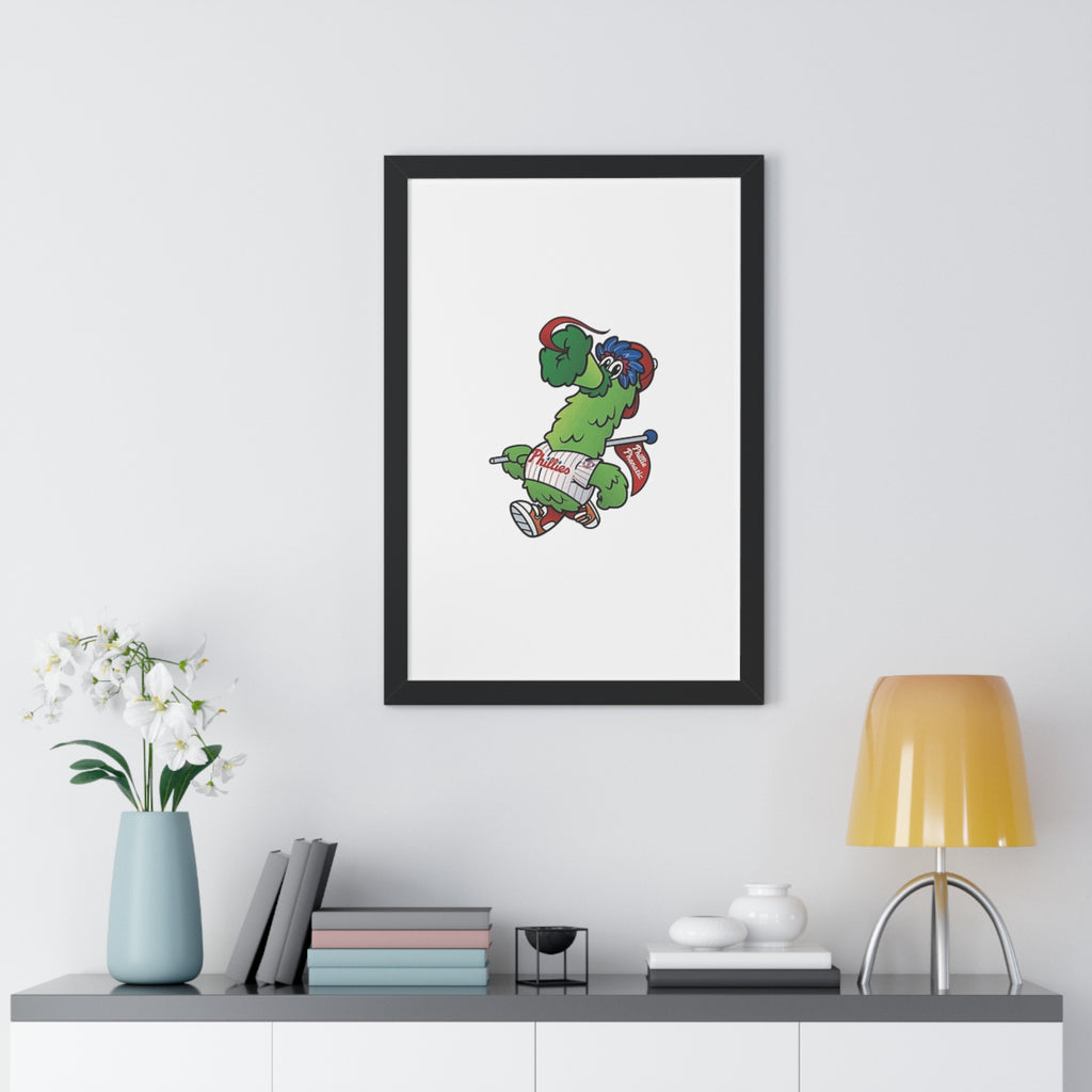 Philly fans Framed Poster — Playful Green Mascot Illustration (Vertical)