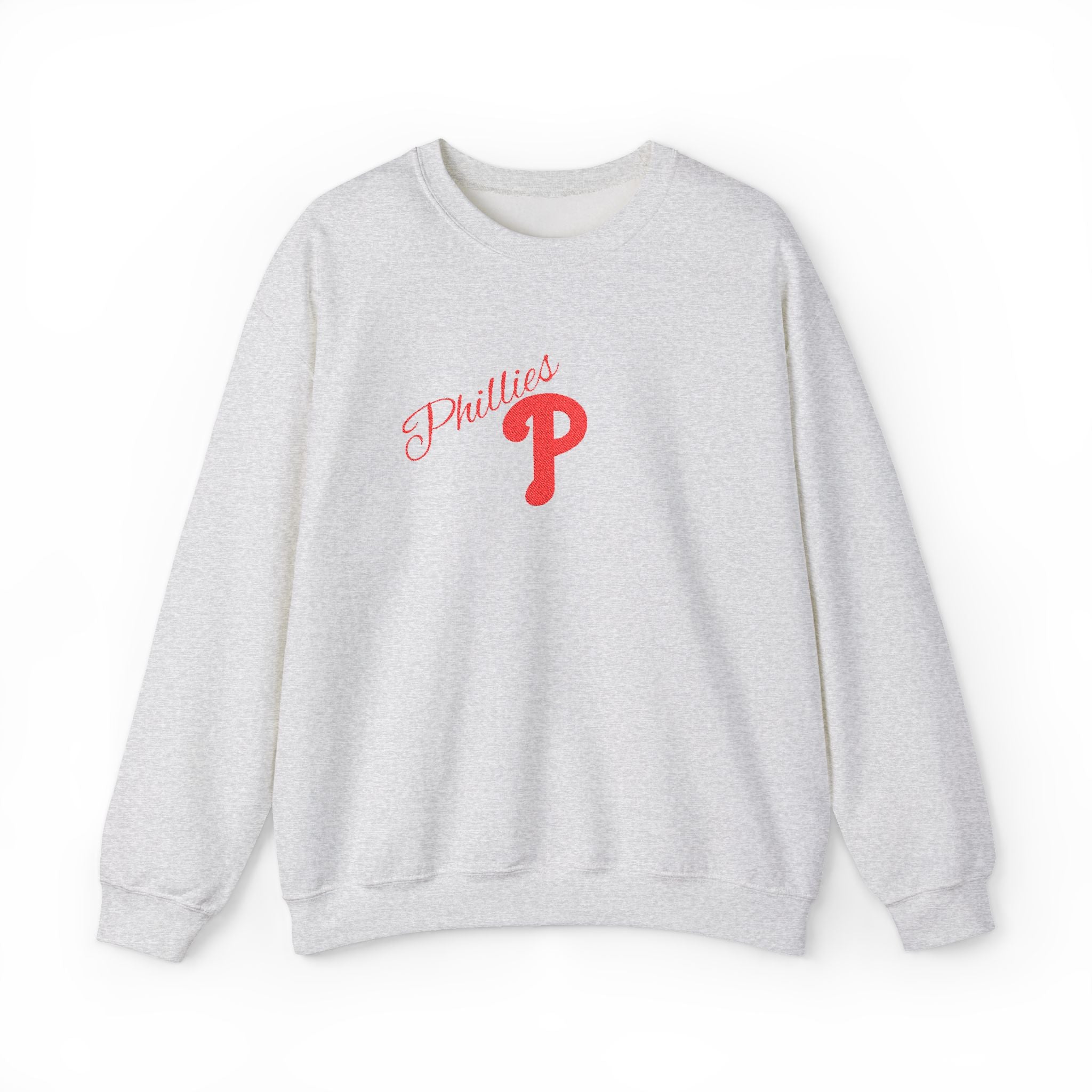 Phillies P Crewneck Sweatshirt — Red Script Logo Baseball Fan Pullover