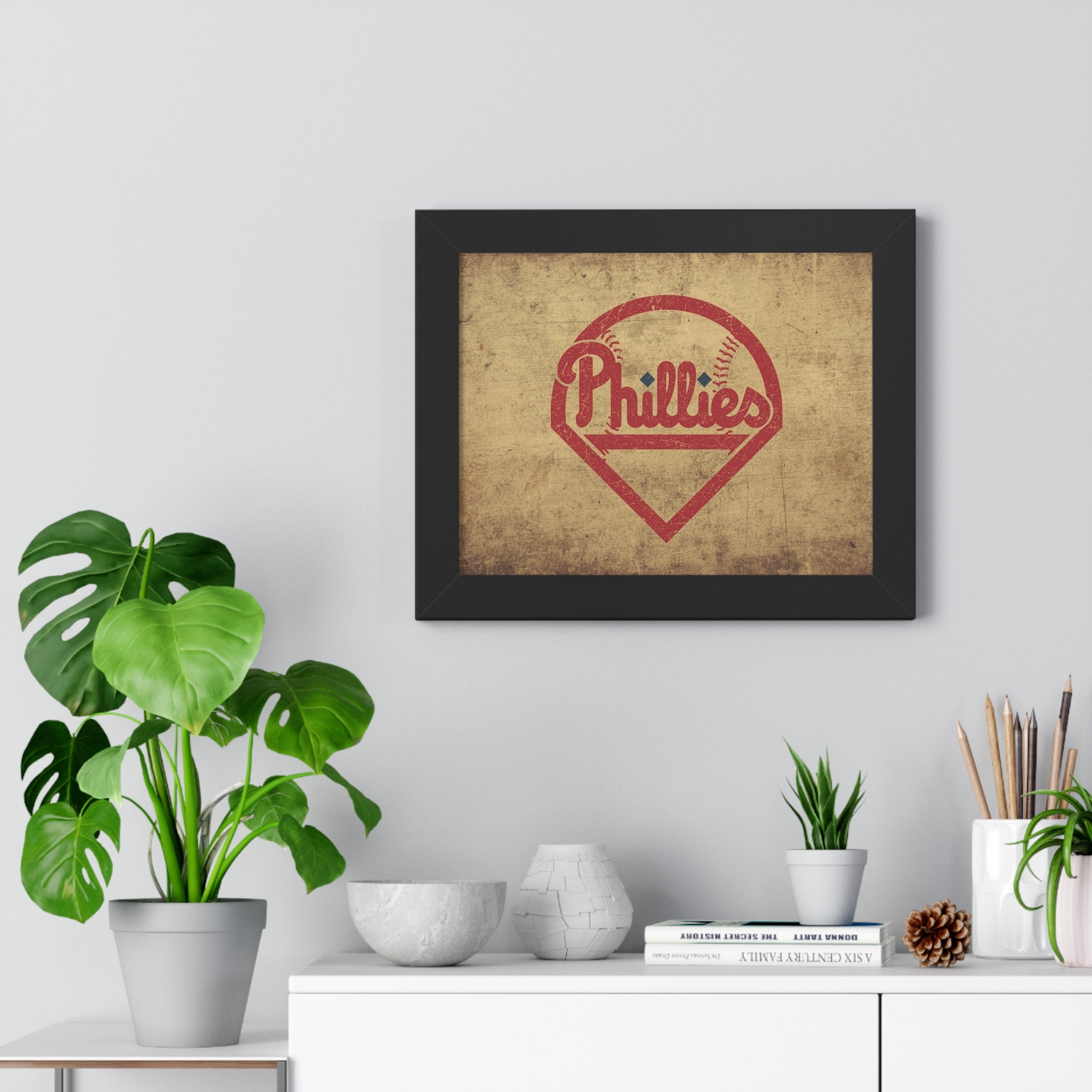 Phils Vintage Framed Poster — Retro Baseball Home Plate Wall Art