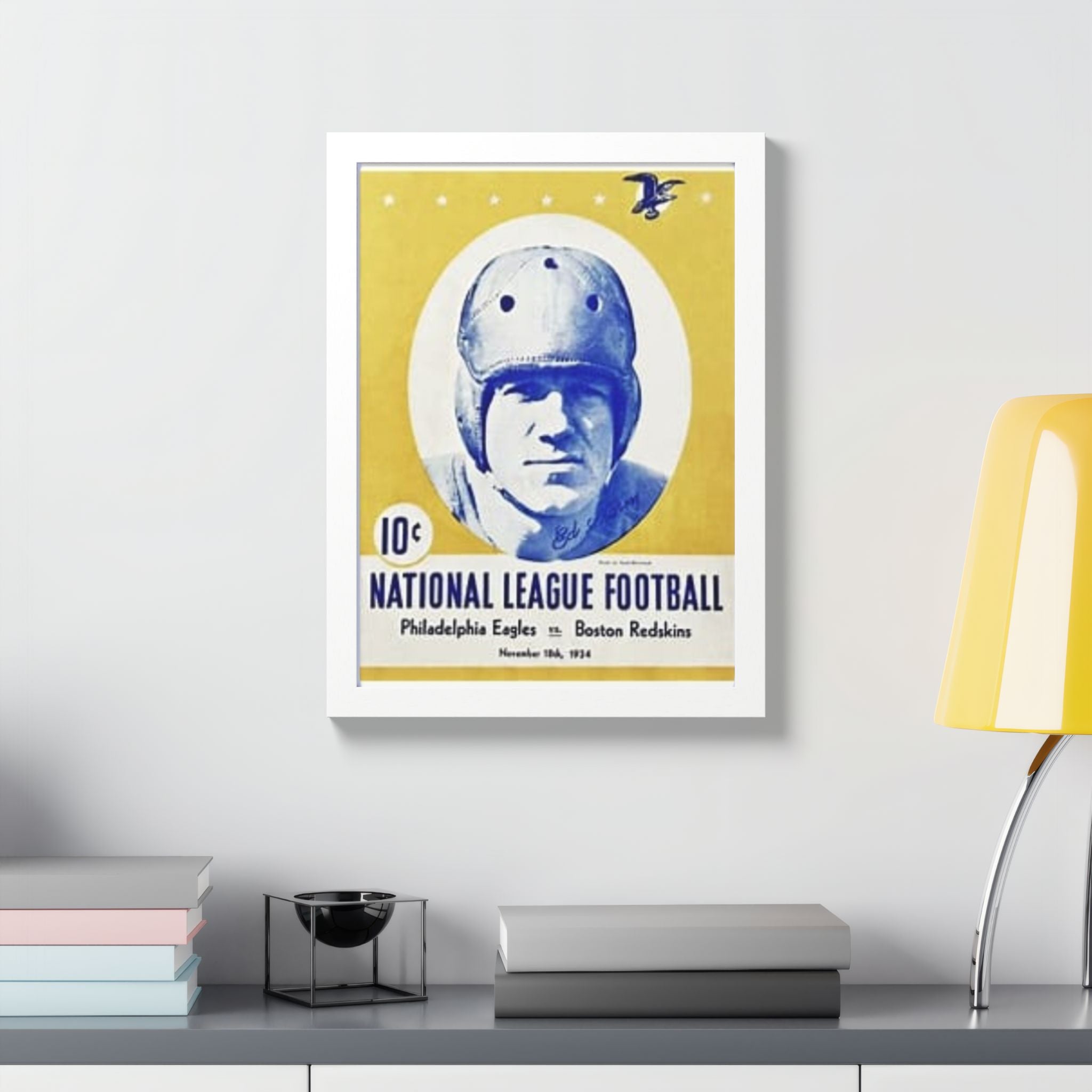 Vintage 1934 National League Football Framed Poster – Philadelphia Eagles vs. Boston Redskins