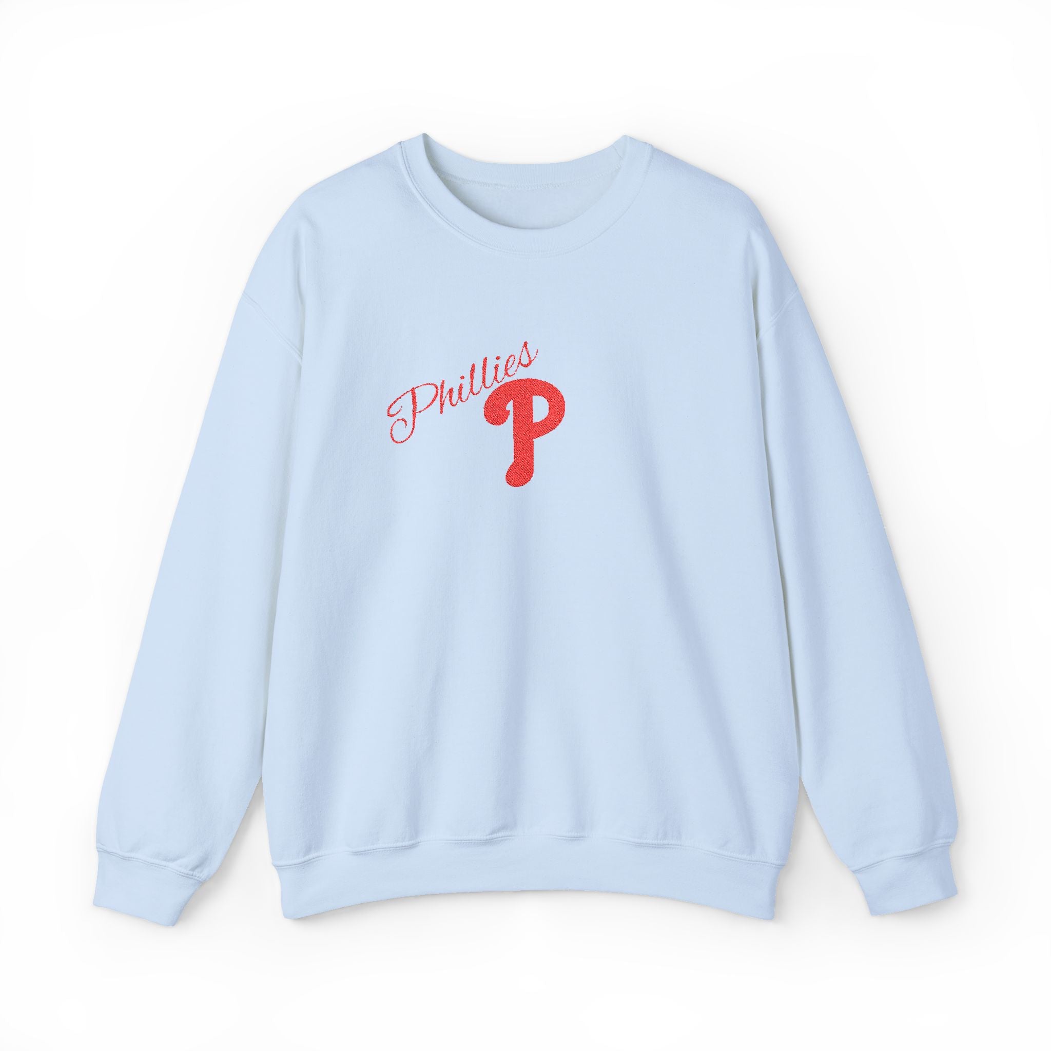 Phillies P Crewneck Sweatshirt — Red Script Logo Baseball Fan Pullover