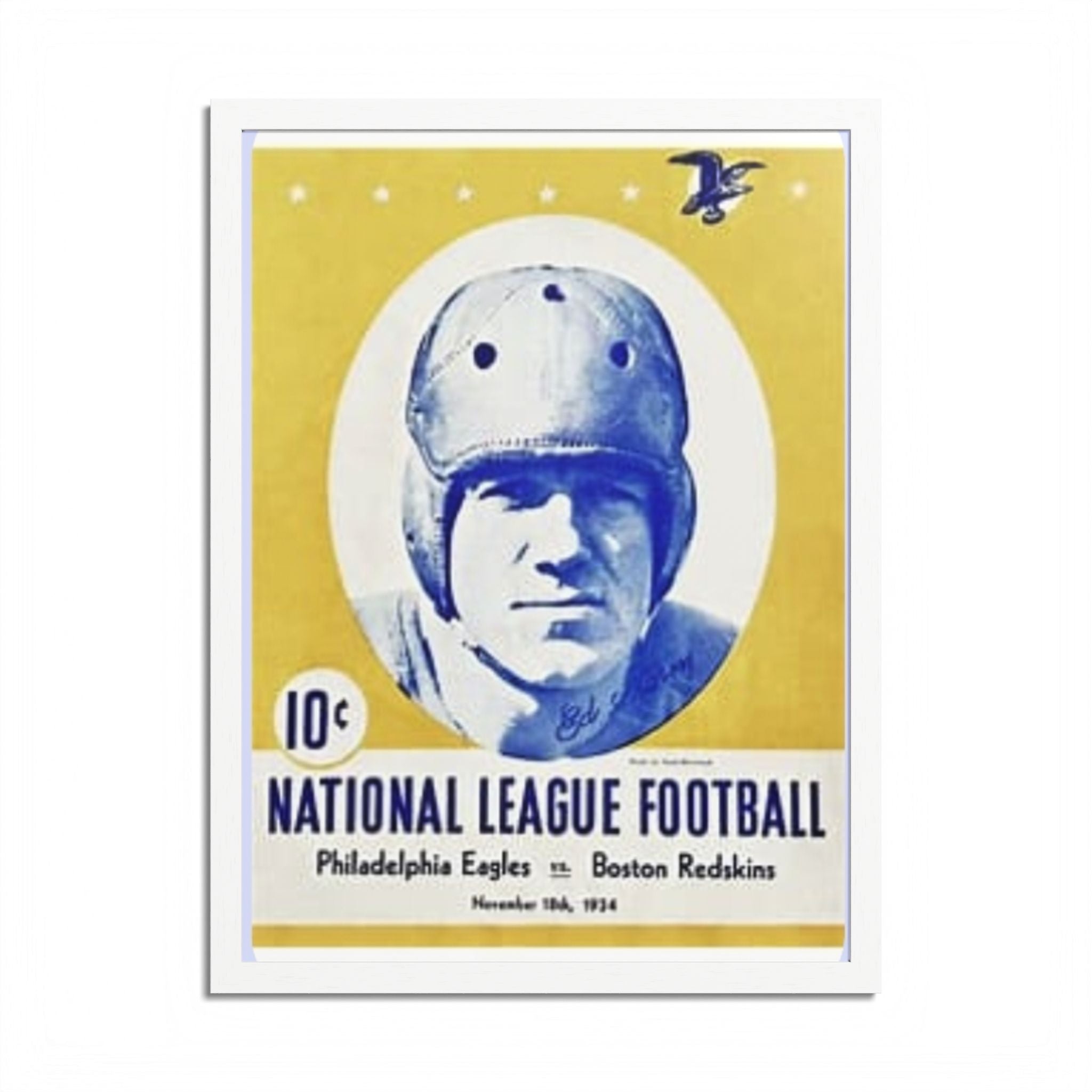 Vintage 1934 National League Football Framed Poster – Philadelphia Eagles vs. Boston Redskins