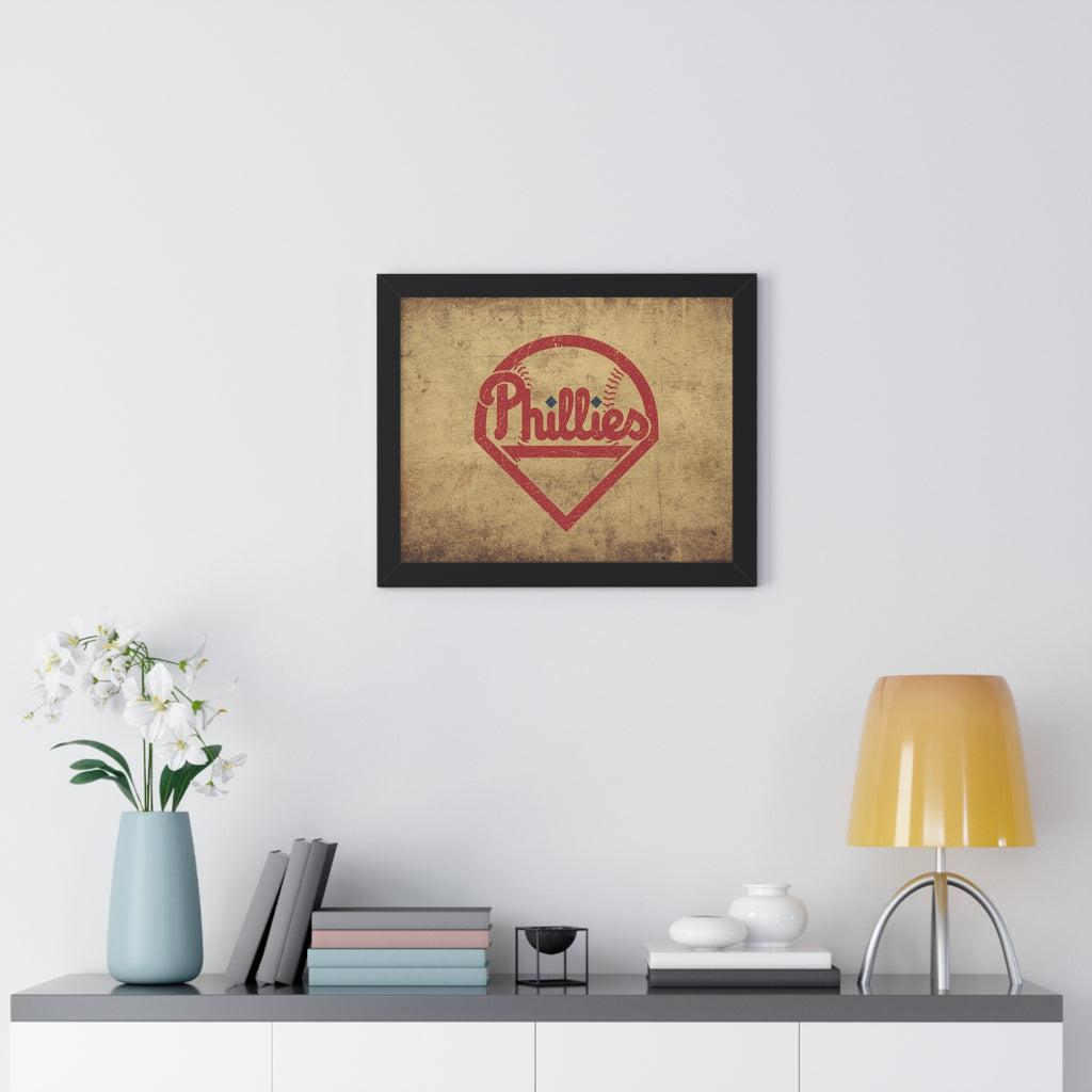 Phils Vintage Framed Poster — Retro Baseball Home Plate Wall Art