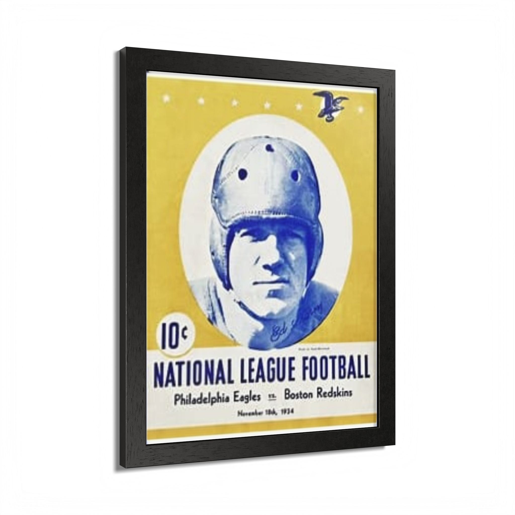 Vintage 1934 National League Football Framed Poster – Philadelphia Eagles vs. Boston Redskins