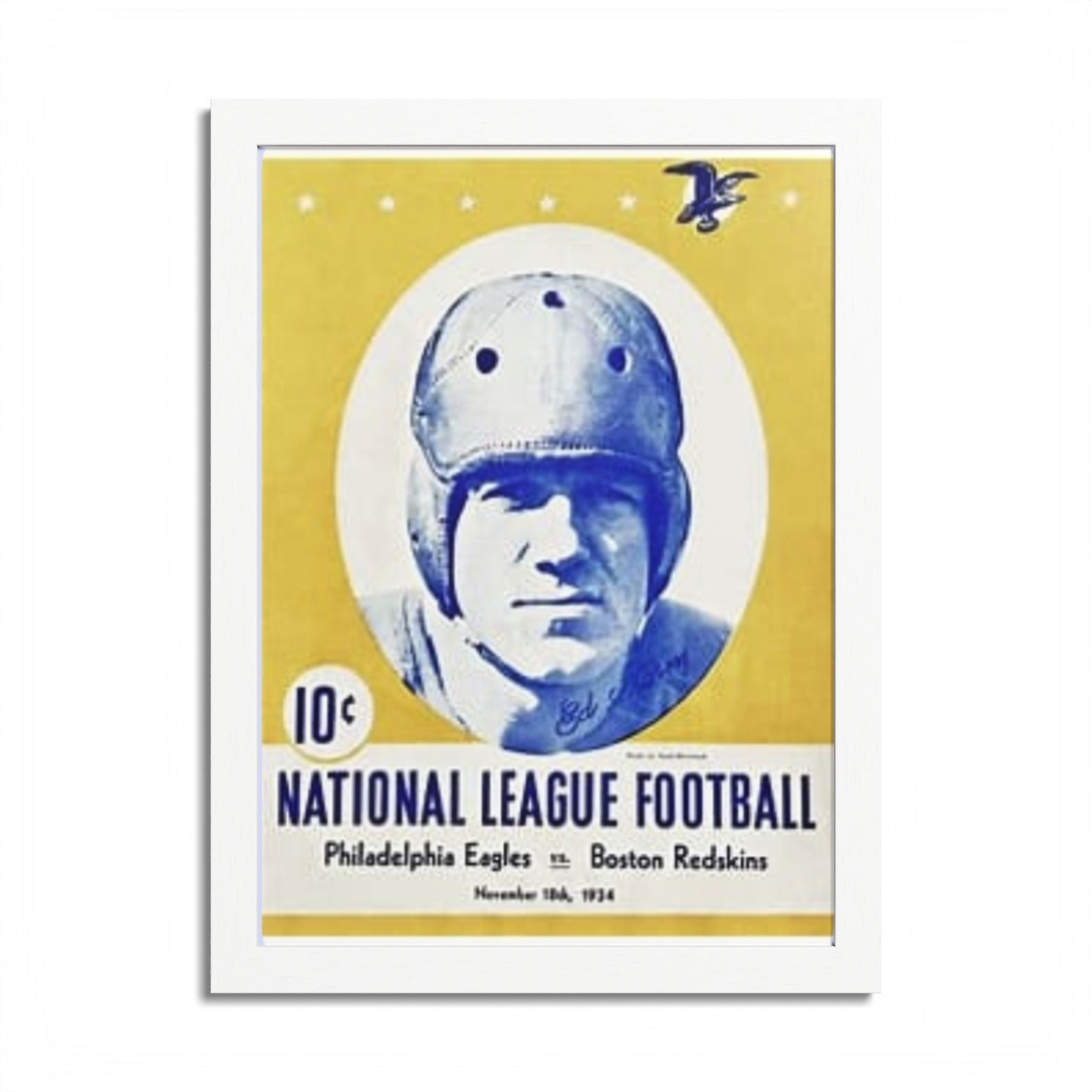 Vintage 1934 National League Football Framed Poster – Philadelphia Eagles vs. Boston Redskins