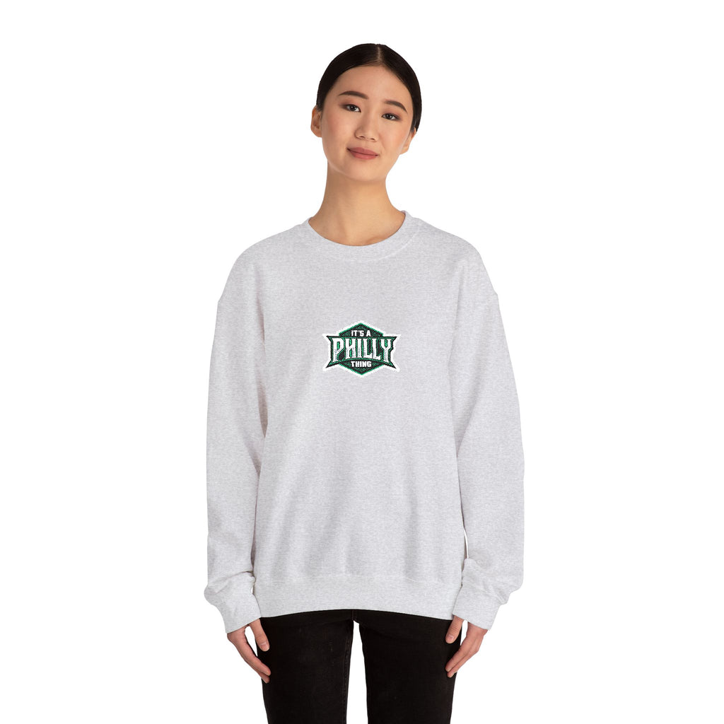 Crewneck Sweatshirt — 'Philly' Vintage Badge Logo, Retro Philadelphia Pride Pullover