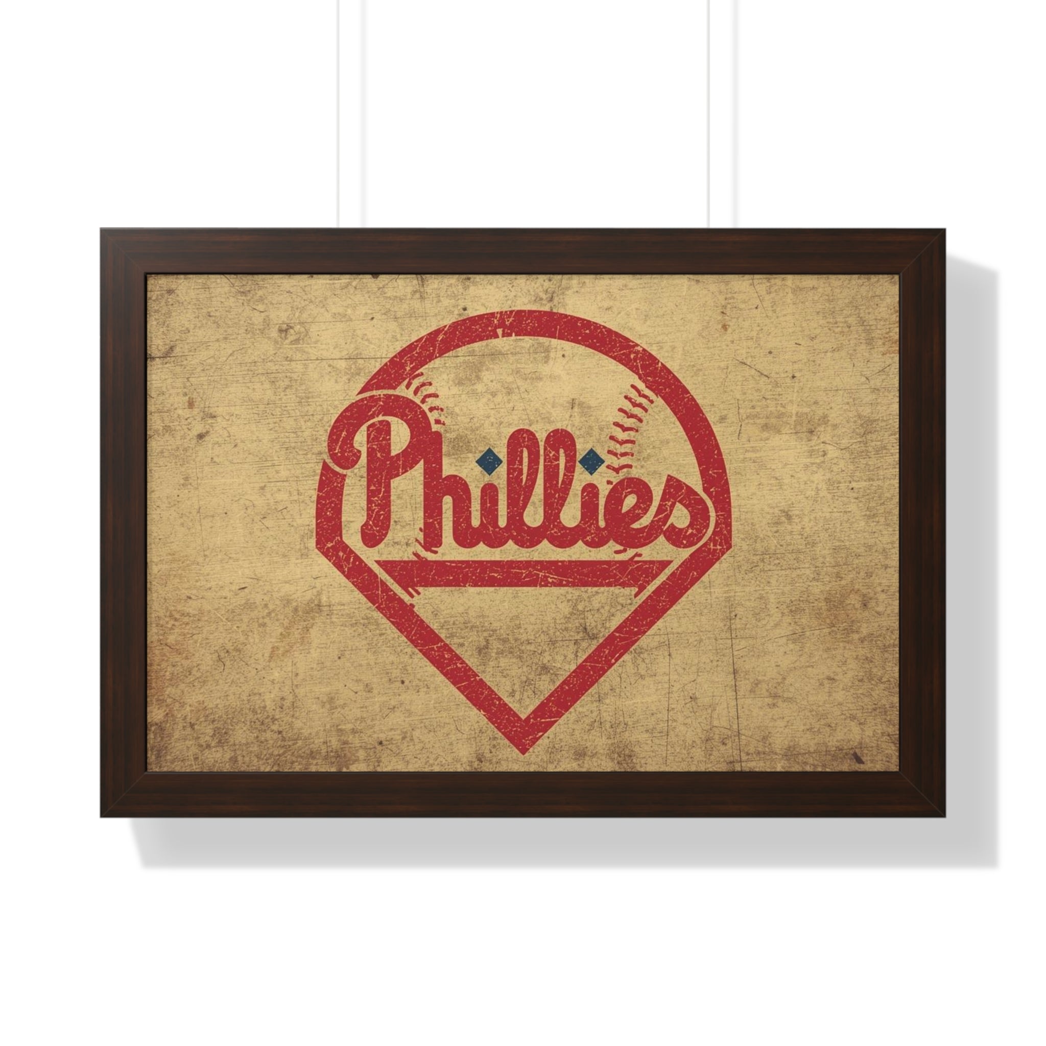 Phils Vintage Framed Poster — Retro Baseball Home Plate Wall Art