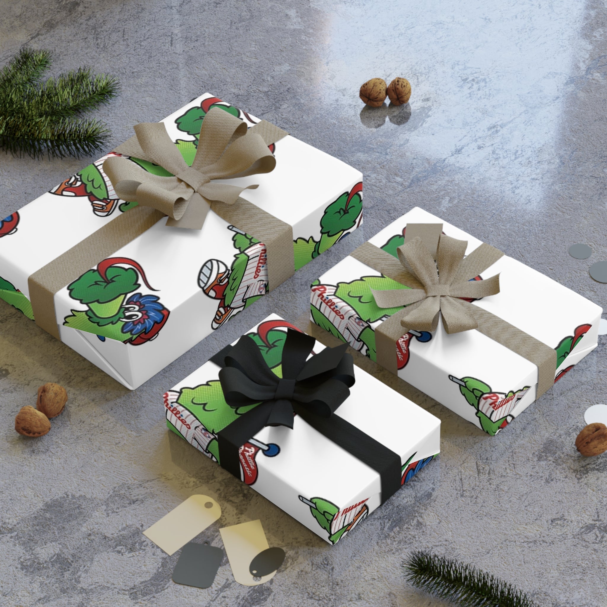 Phillies Phanatic Wrapping Paper Roll — Holiday Gift Wrap with 'Naughty' Grinch Pattern